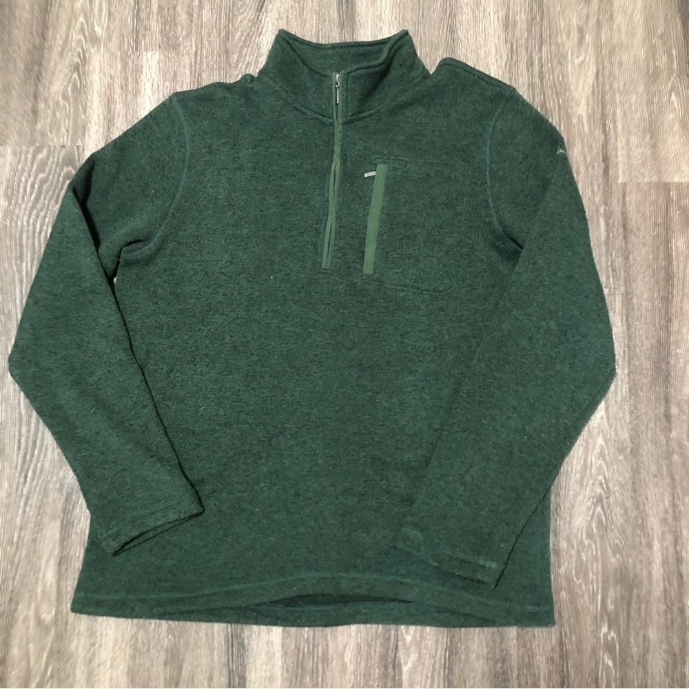 Eddie Bauer Mens Green Fleece 1/4 Zip Pullover Sweater - Outdoor Hiking -Size XL